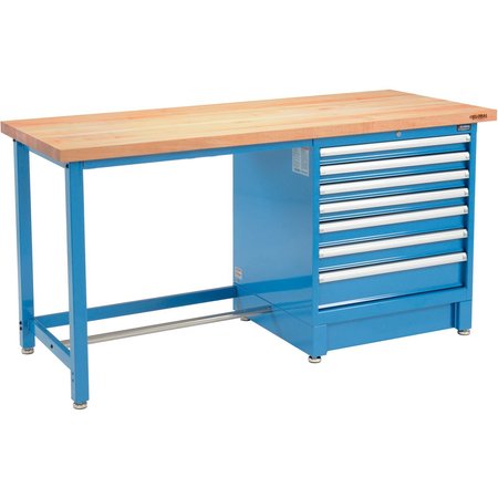 GLOBAL INDUSTRIAL 72Wx30D Modular Workbench, 7 Drawers, Maple Butcher Block Square Edge, Blue 711163